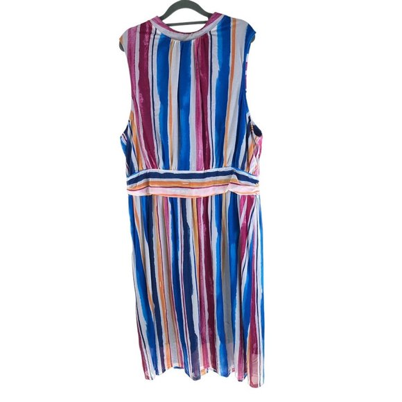 Leota Womens Midi Mesh Dress Striped Sleeveless Pleated Front Multicolor 3X - Picture 1 of 5